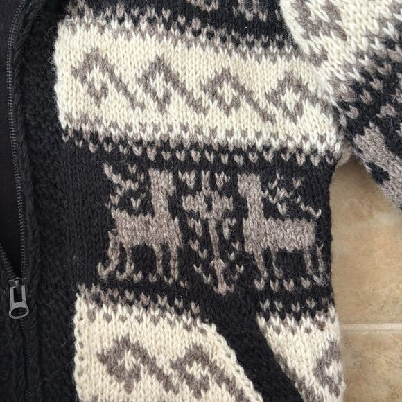 Hand Knitted 100% Wool Hooded Jacket Size Small Hoodie Nepal Lined Boho Zip - Picture 5 of 8